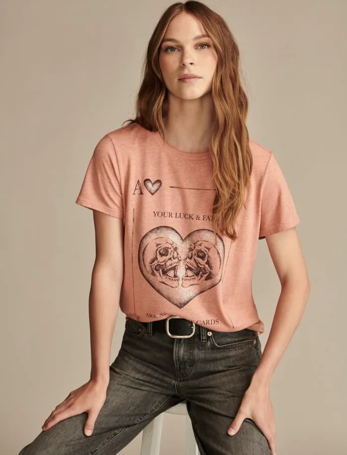 Lucky Brand Graphic Tees Women All In The Cards Classic Crew Autum Leaf