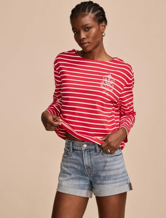 Lucky Brand Graphic Tees Women Breton Long Sleeve Tee Red Stripe