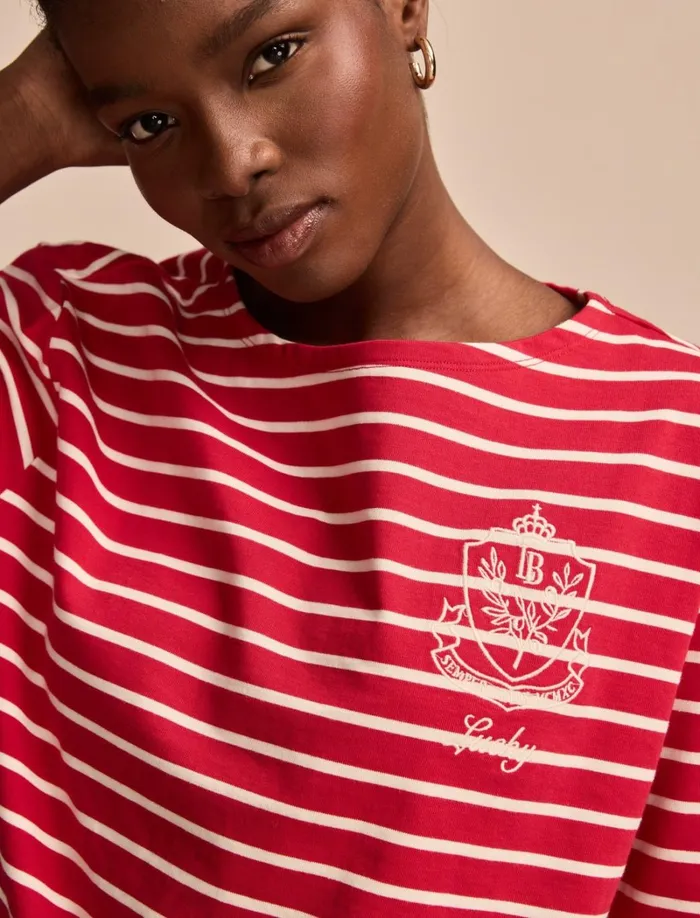 Lucky Brand Graphic Tees Women Breton Long Sleeve Tee Red Stripe