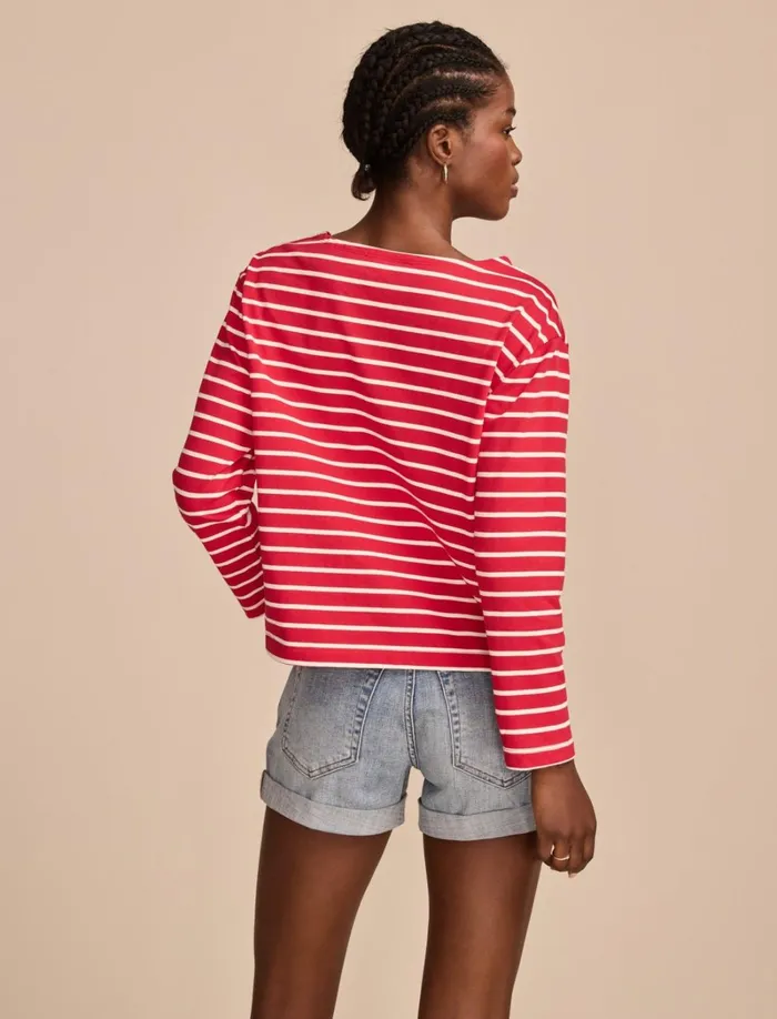 Lucky Brand Graphic Tees Women Breton Long Sleeve Tee Red Stripe