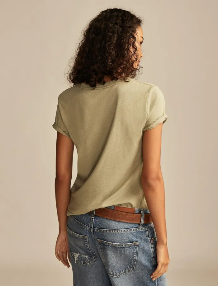Lucky Brand Graphic Tees Women Circular Floral Classic Crew Sea Grass