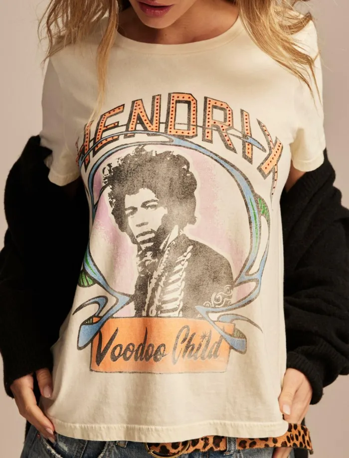 Lucky Brand Graphic Tees Women Hendrix Voodoo Boyfriend Tee White Asparagus