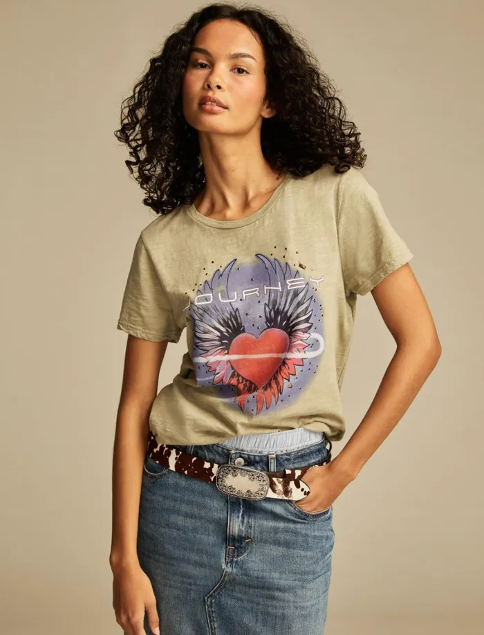 Lucky Brand Graphic Tees Women Journey Heart Classic Crew Tea