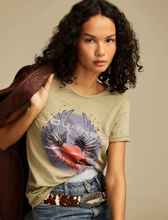 Lucky Brand Graphic Tees Women Journey Heart Classic Crew Tea