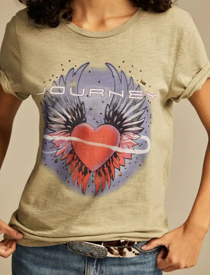 Lucky Brand Graphic Tees Women Journey Heart Classic Crew Tea
