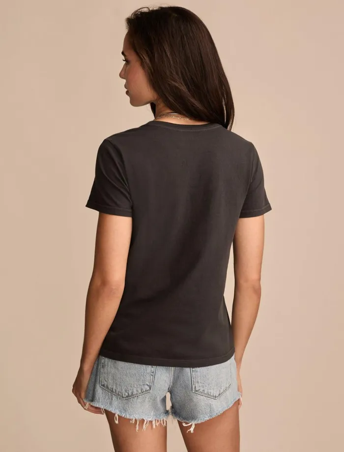 Lucky Brand Graphic Tees Women Lucky Floral Applique Classic Crew Iron Ore
