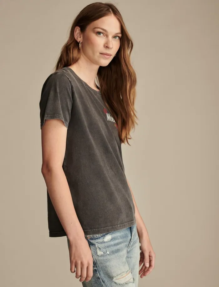 Lucky Brand Graphic Tees Women Modelo Rose Foil Classic Crew Phantom