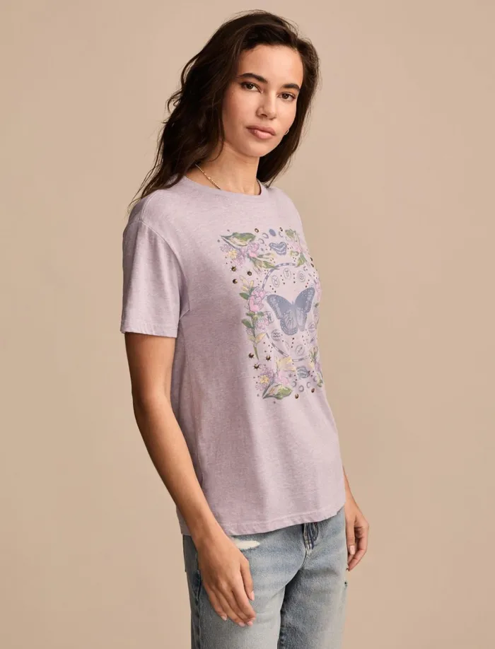 Lucky Brand Graphic Tees Women Zodiac Butterfly Boyfriend Tee Lavender Aura