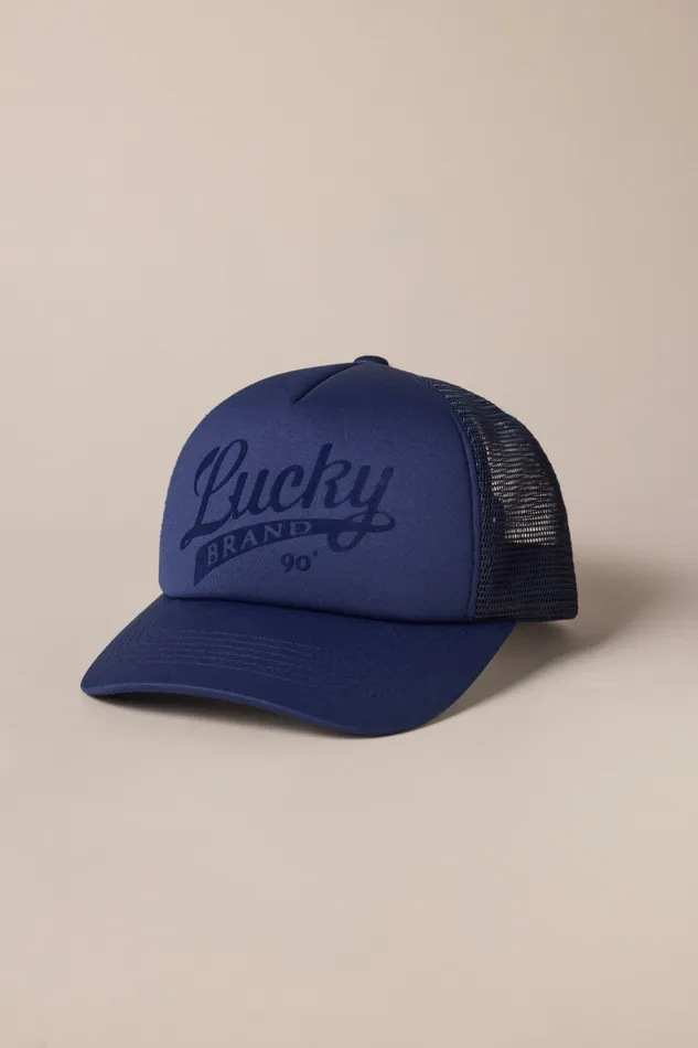 Lucky Brand Hats Women Lucky Print Trucker Hat Navy