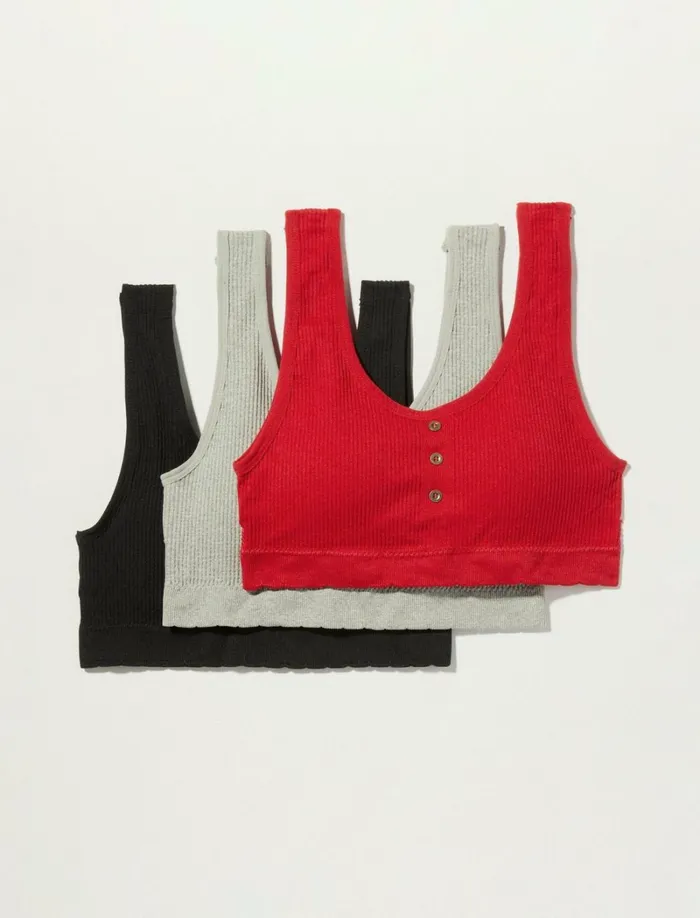 Lucky Brand Intimates and Sleepwear Women 3 Pack Ribbed Button Bra Dark Red