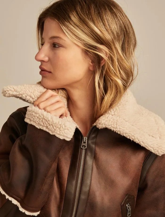 Lucky Brand Jackets and Outerwear Women Faux Shearling Jacket Dark Brown