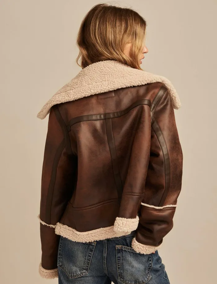 Lucky Brand Jackets and Outerwear Women Faux Shearling Jacket Dark Brown