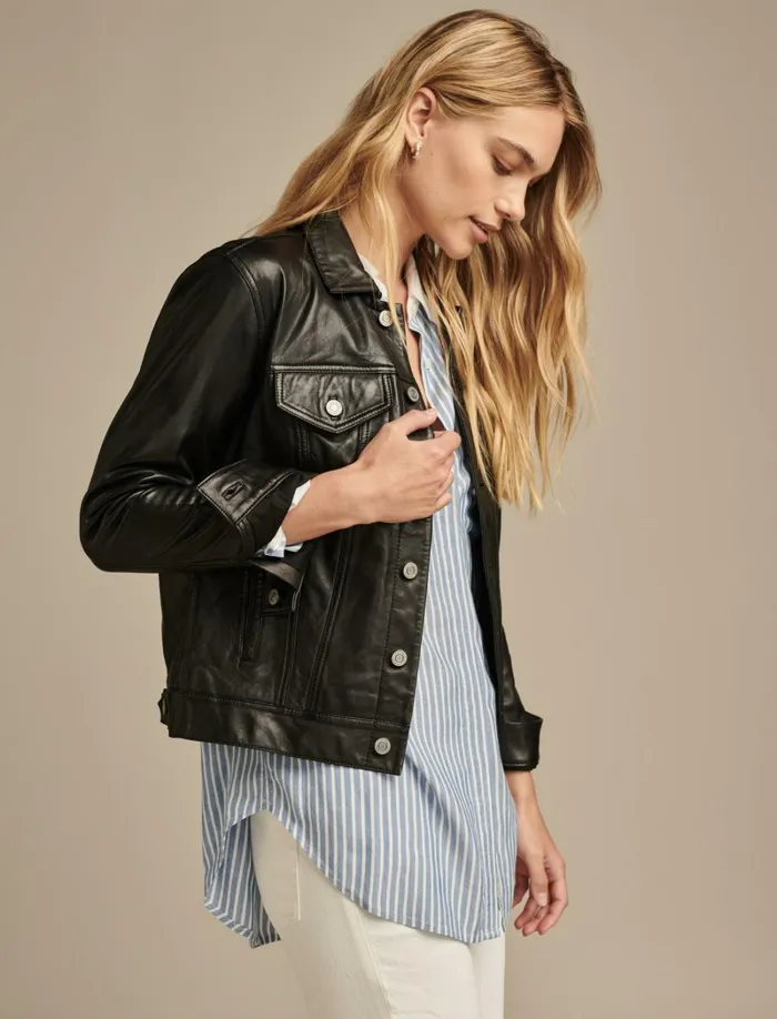 Lucky Brand Jackets and Outerwear Women Leather Trucker Jacket 001 Lucky Black