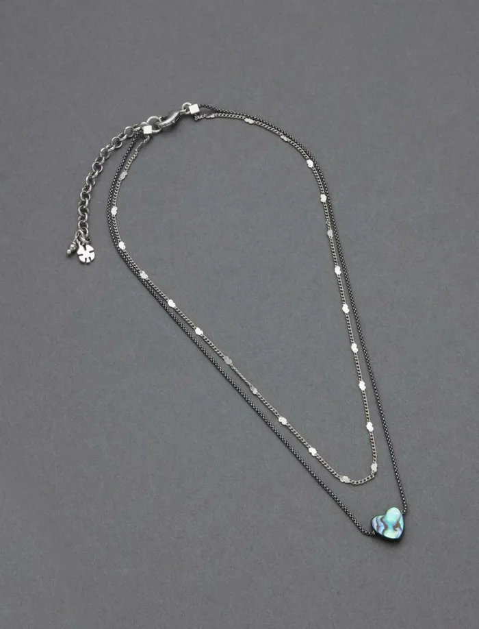 Lucky Brand Jewelry Women Abalone Heart Ox Layer Necklace Silver