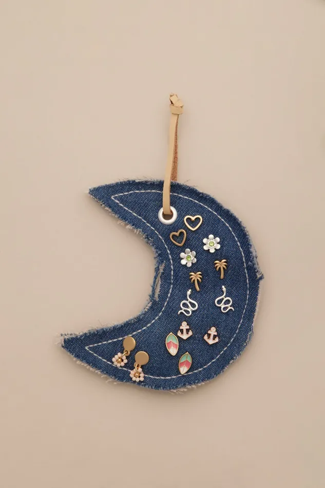 Lucky Brand Jewelry Women Denim Moon Stud Set Two Tone