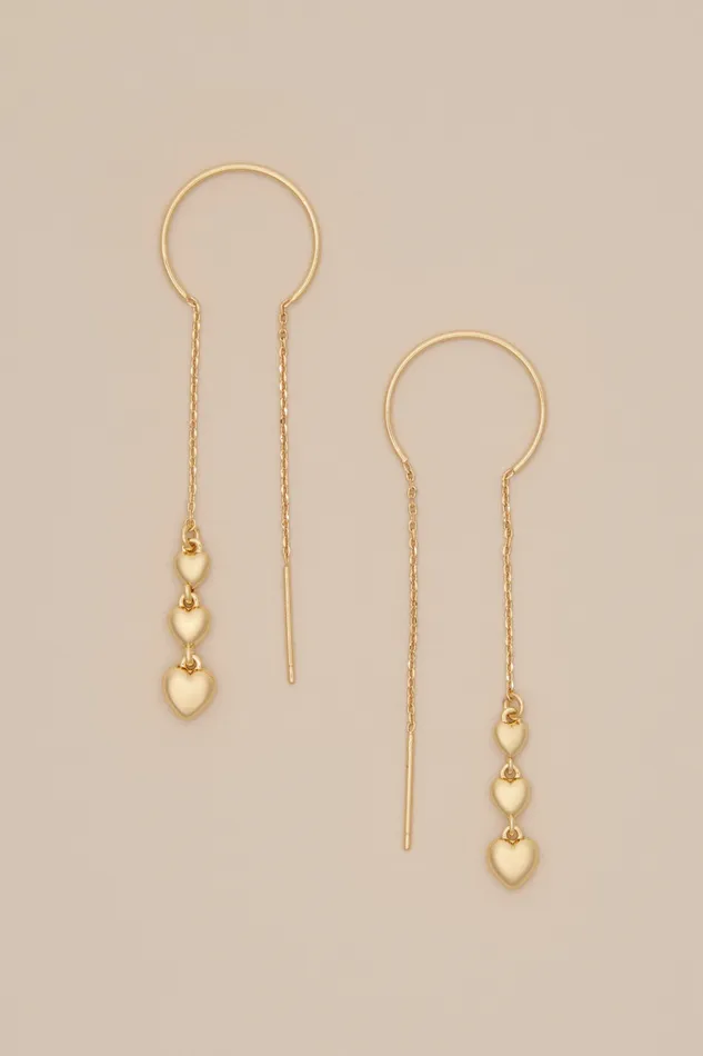 Lucky Brand Jewelry Women Heart Threader Earrings Gold