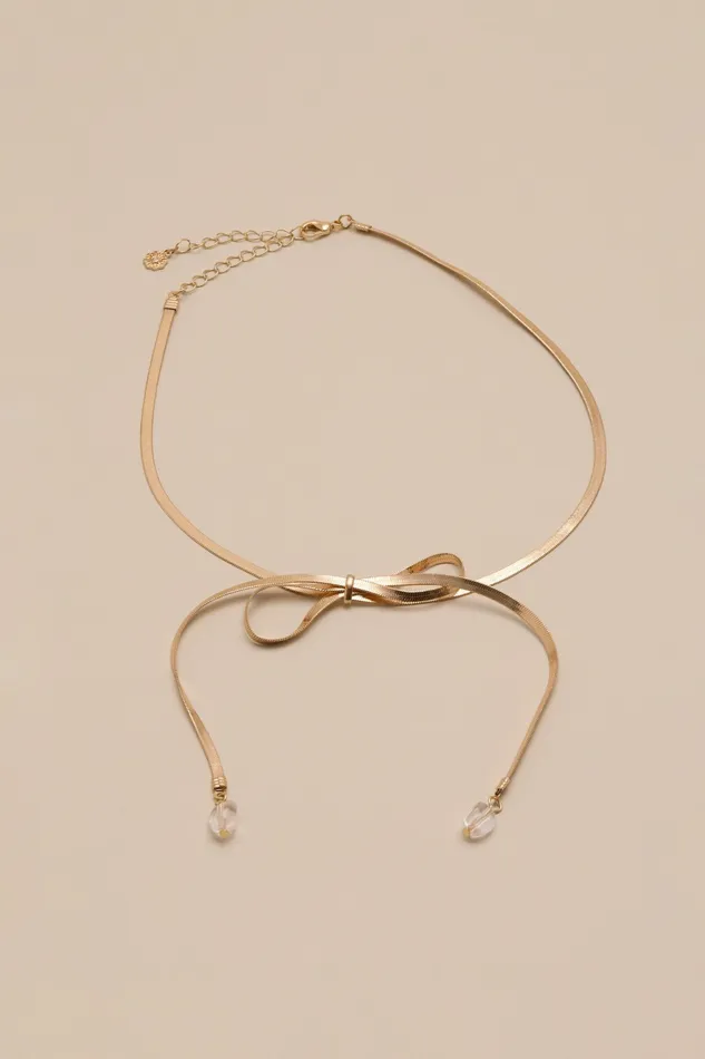 Lucky Brand Jewelry Women Herringbone Bow Necklace Gold