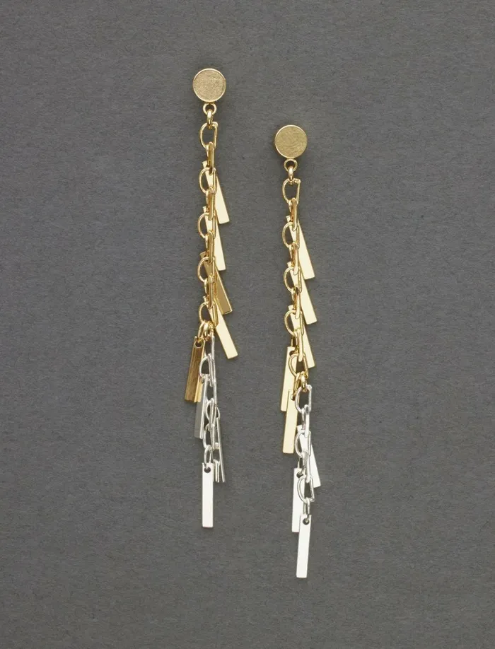 Lucky Brand Jewelry Women Linear Metal Fringe Stud Earring Two Tone