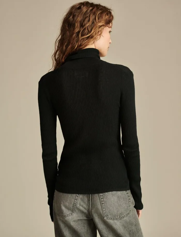 Lucky Brand Knit Tops Women Ribbed Turtleneck Dark Black