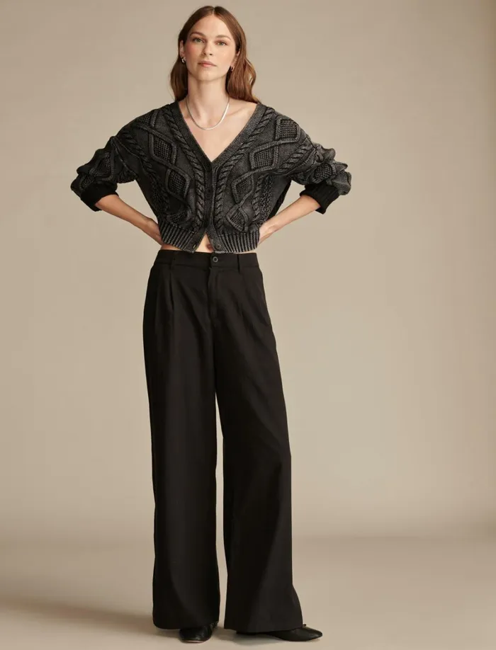 Lucky Brand Pants Women Classic Wide Leg Pleated Pant Meteorite