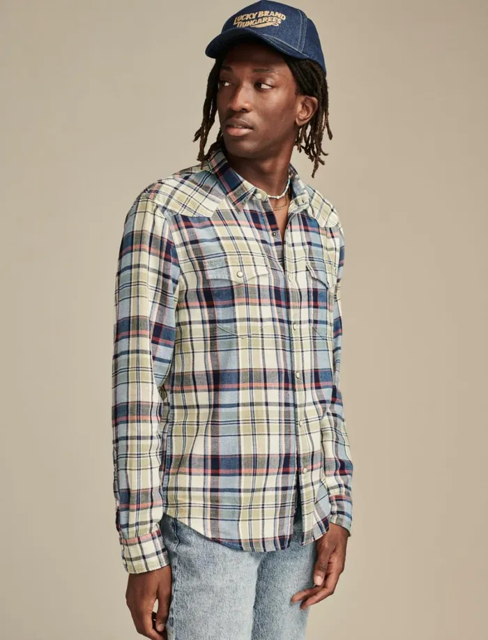 Lucky Brand Shirts and Tops Men Indigo Plaid Western Long Sleeve Shirt Multi