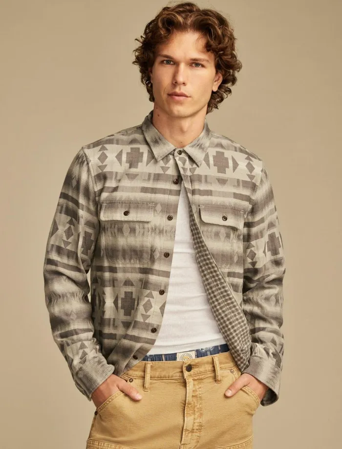 Lucky Brand Shirts and Tops Men Jacquard Double Weave Humboldt Long Sleeve Shirt Grey Jaquard