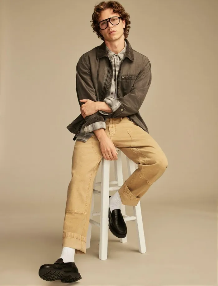 Lucky Brand Shirts and Tops Men Jacquard Double Weave Humboldt Long Sleeve Shirt Grey Jaquard