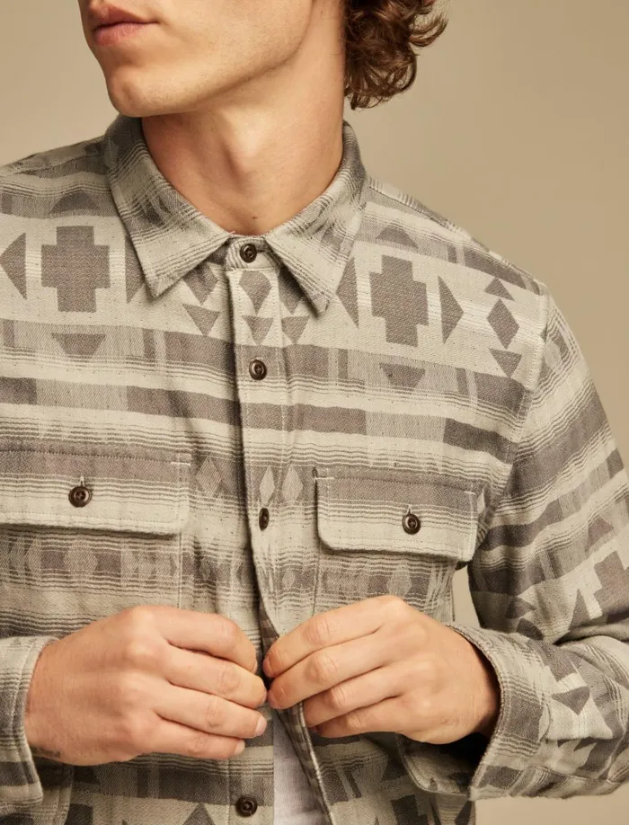 Lucky Brand Shirts and Tops Men Jacquard Double Weave Humboldt Long Sleeve Shirt Grey Jaquard
