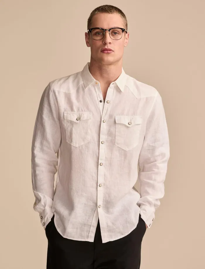 Lucky Brand Shirts and Tops Men Linen Masa Western Long Sleeve Shirt Bright White