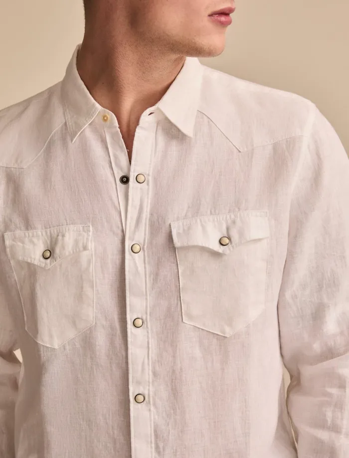Lucky Brand Shirts and Tops Men Linen Masa Western Long Sleeve Shirt Bright White