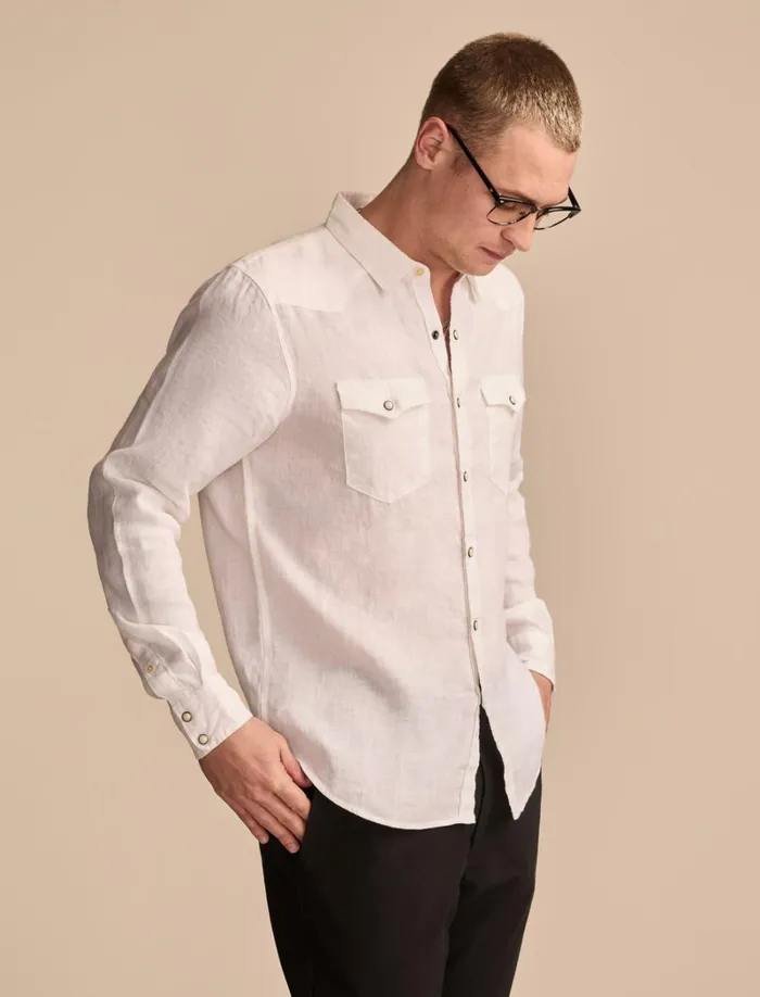 Lucky Brand Shirts and Tops Men Linen Masa Western Long Sleeve Shirt Bright White