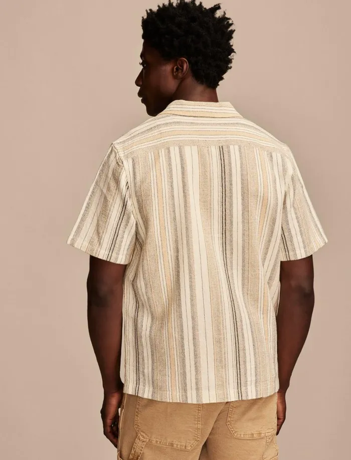 Lucky Brand Shirts and Tops Men Stripe Short Sleeve Camp Collar Shirt Cream Multi