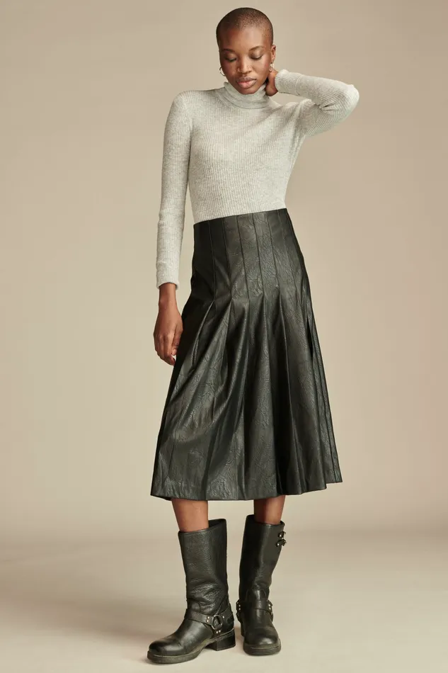 Lucky Brand Skirts Women Pleated Midi Skirt Caviar