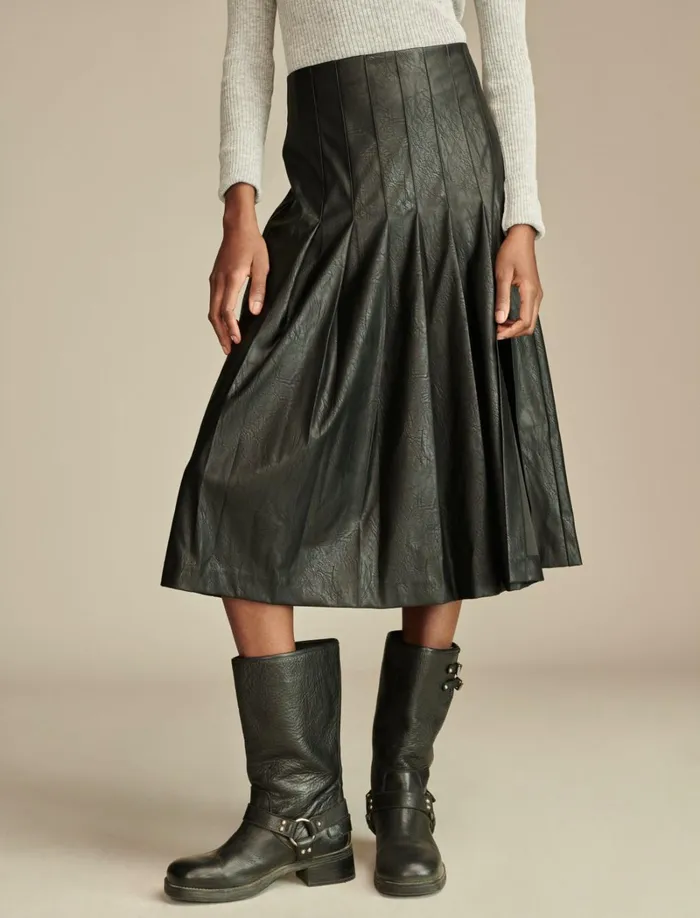 Lucky Brand Skirts Women Pleated Midi Skirt Caviar