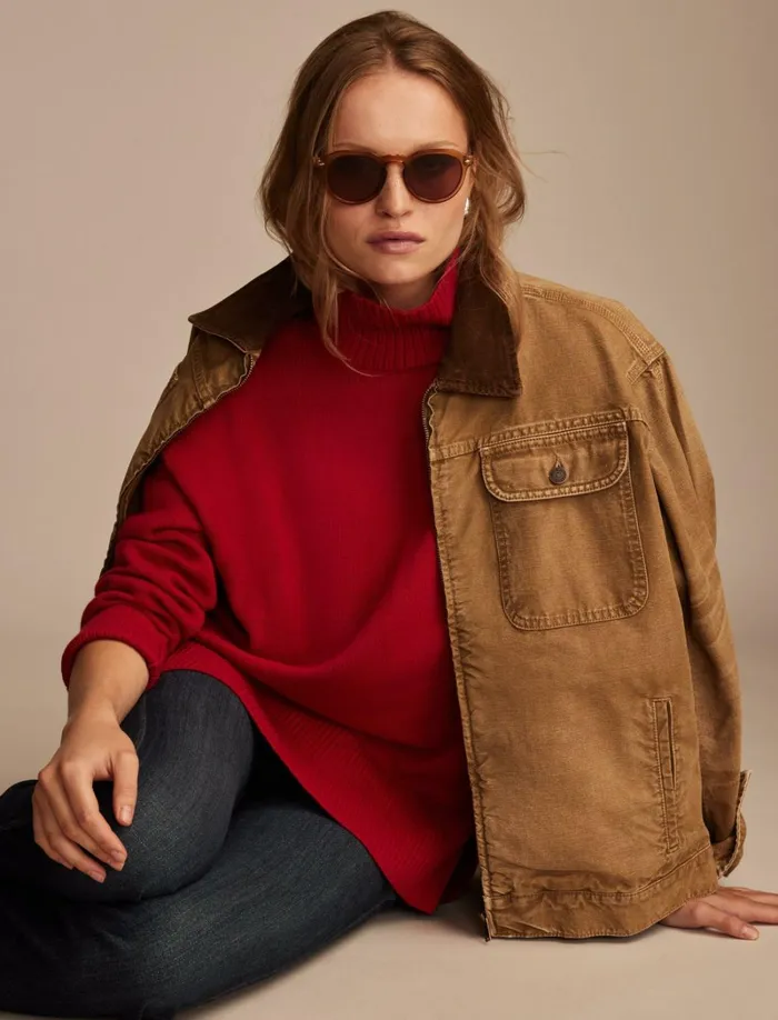Lucky Brand Sweaters and Sweatshirts Women Mock Neck Tunic Tango Red