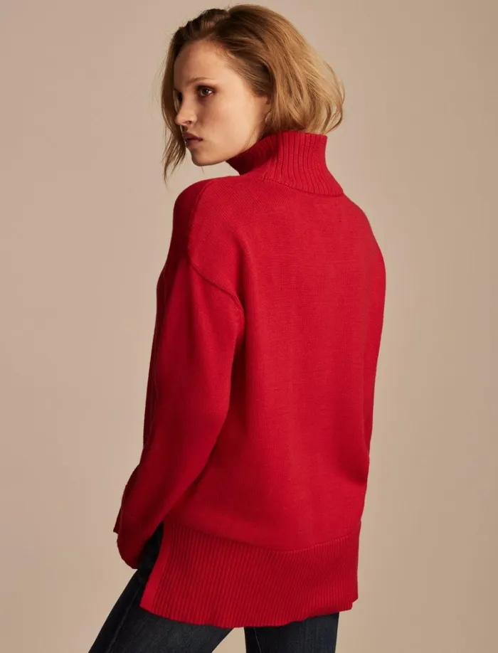 Lucky Brand Sweaters and Sweatshirts Women Mock Neck Tunic Tango Red