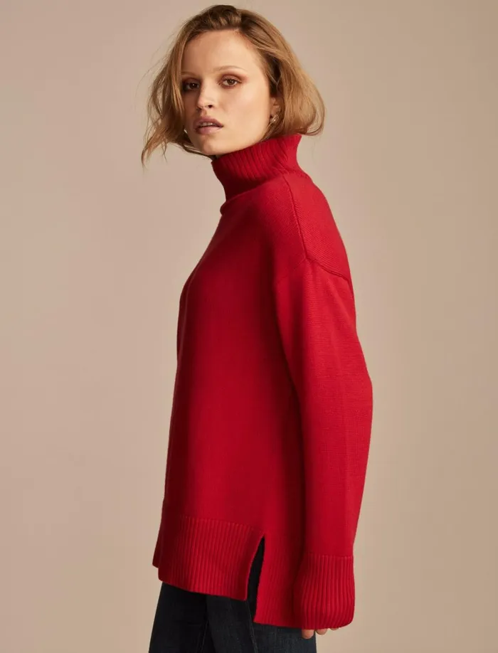 Lucky Brand Sweaters and Sweatshirts Women Mock Neck Tunic Tango Red