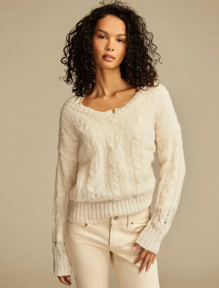 Lucky Brand Sweaters and Sweatshirts Women Mohair Cable Pullover Sweater Tofu