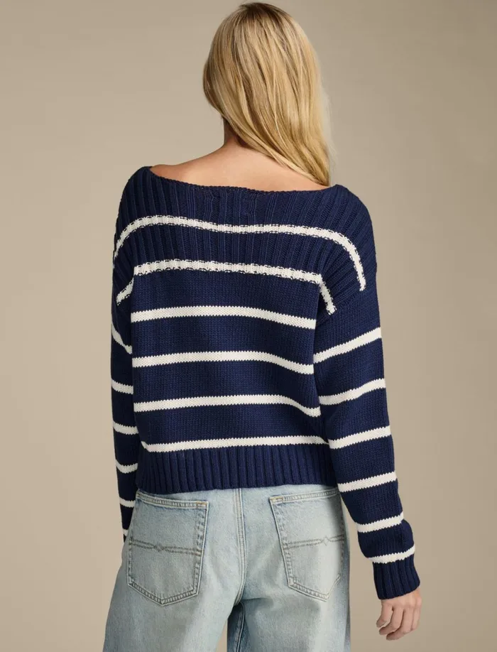 Lucky Brand Sweaters and Sweatshirts Women Textured Pullover Sweater Cad Navy Tofu Stripe