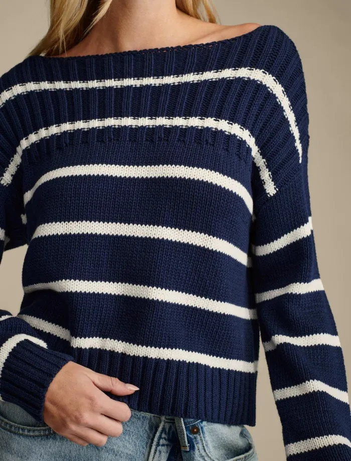 Lucky Brand Sweaters and Sweatshirts Women Textured Pullover Sweater Cad Navy Tofu Stripe