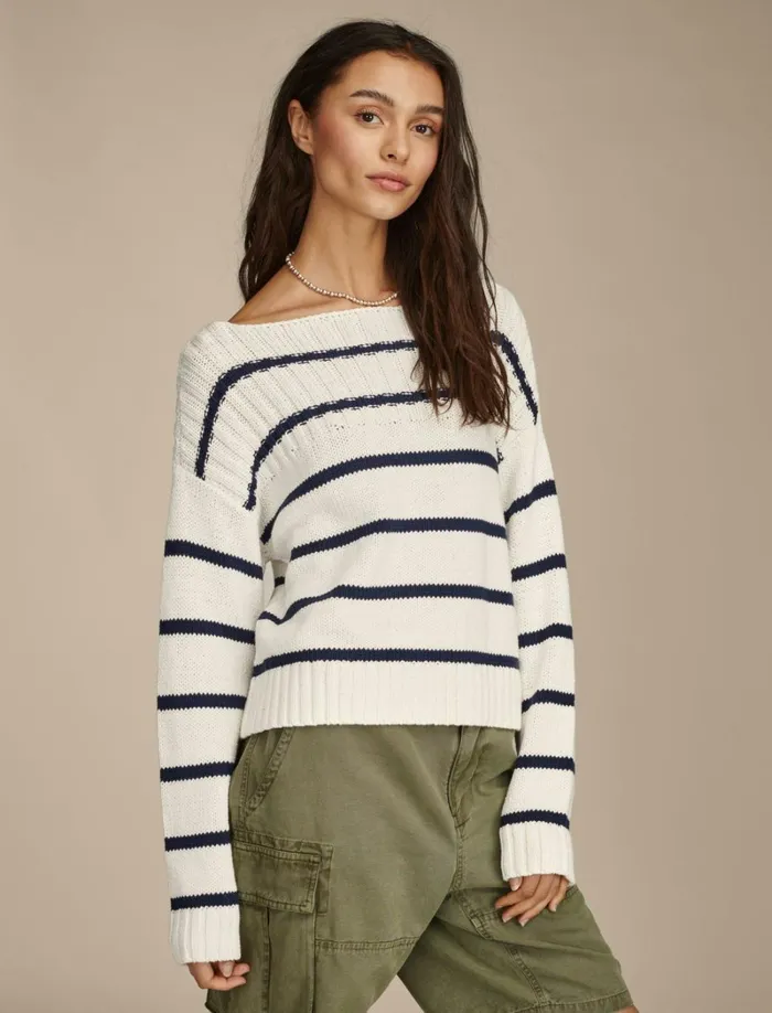 Lucky Brand Sweaters and Sweatshirts Women Textured Pullover Sweater Tofu Cadet Navy Str