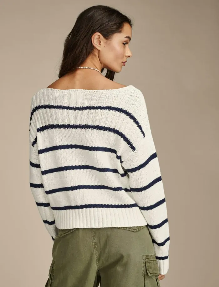 Lucky Brand Sweaters and Sweatshirts Women Textured Pullover Sweater Tofu Cadet Navy Str