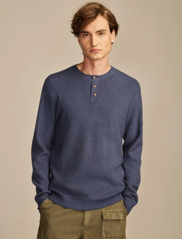 Lucky Brand Sweaters Men Henley Sweater Heather Blue