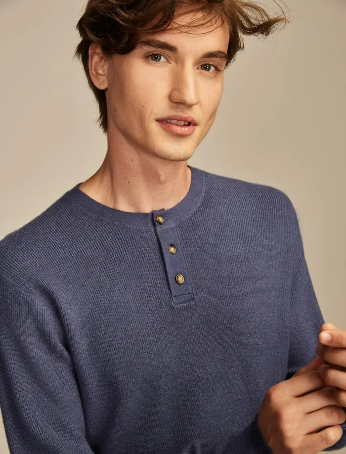 Lucky Brand Sweaters Men Henley Sweater Heather Blue