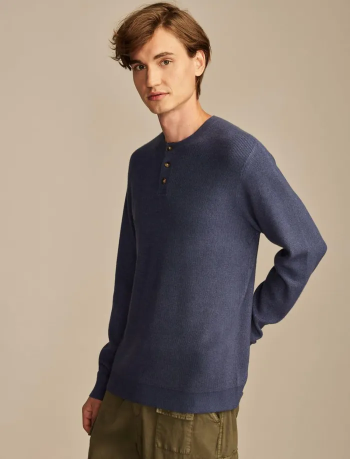 Lucky Brand Sweaters Men Henley Sweater Heather Blue