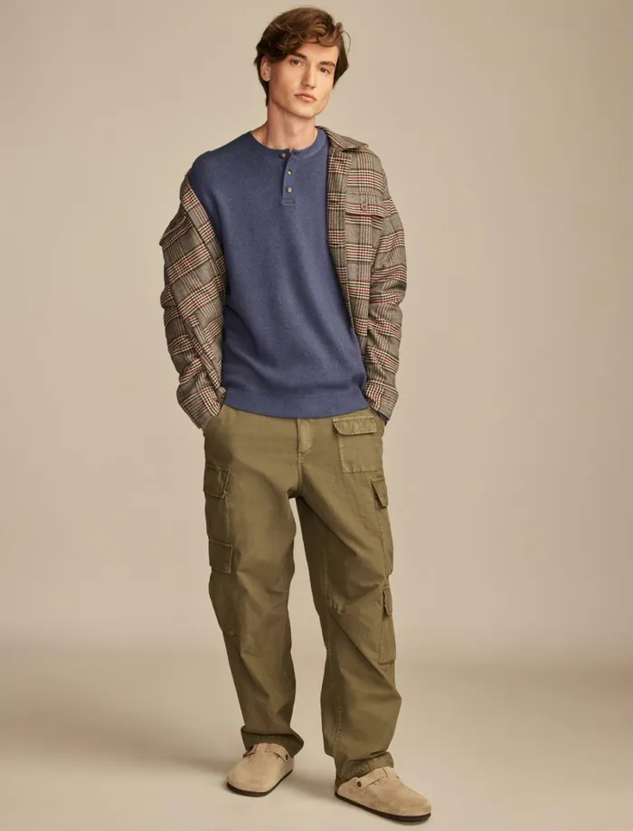 Lucky Brand Sweaters Men Henley Sweater Heather Blue