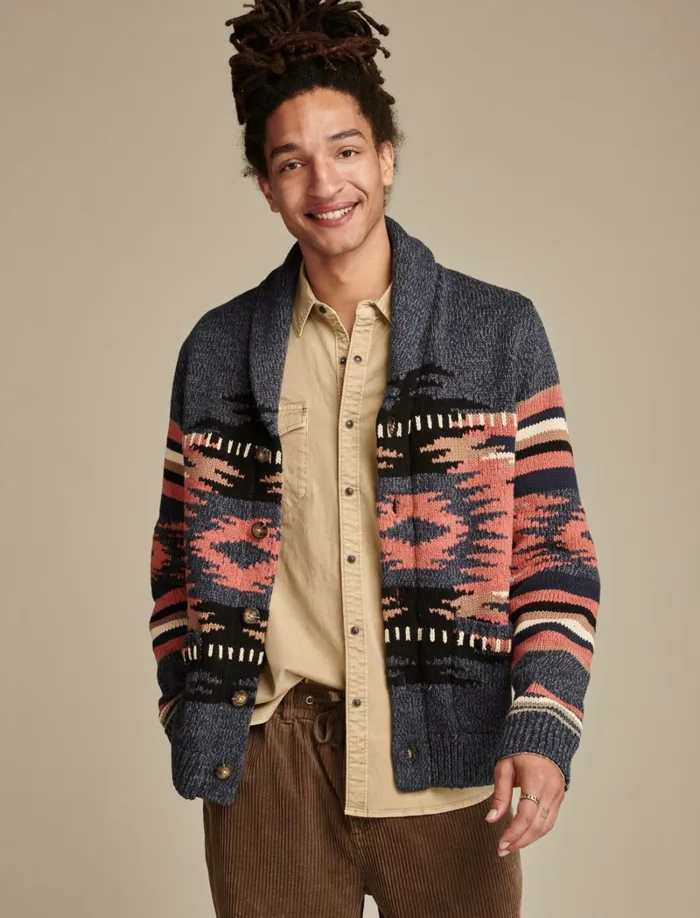 Lucky Brand Sweaters Men Southwest Shawl Cardigan Denim Multi
