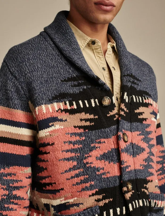 Lucky Brand Sweaters Men Southwest Shawl Cardigan Denim Multi