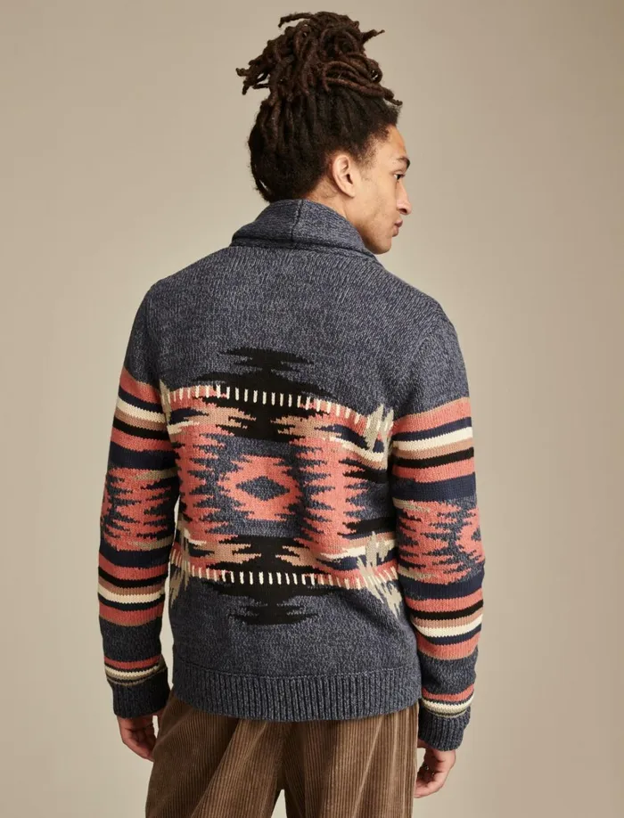Lucky Brand Sweaters Men Southwest Shawl Cardigan Denim Multi