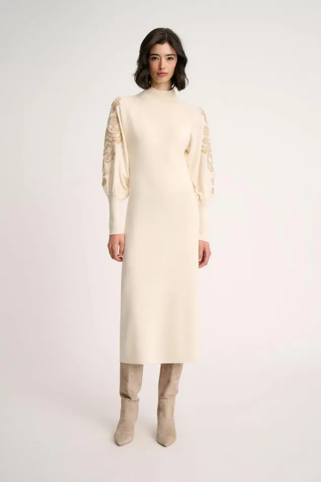 Luisa Spagnoli Dresses and Jumpsuits Maioliche 8211 Embroidered Wool Dress Cream 8211 Women